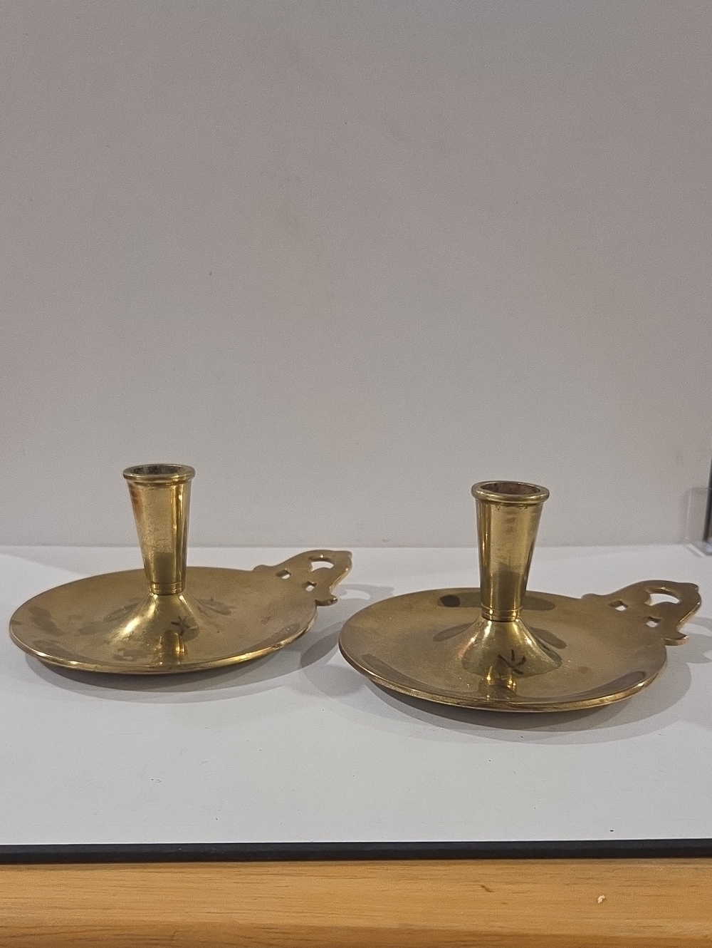 Solid Brass Bedside Chamberstick Candle Holders - Pair